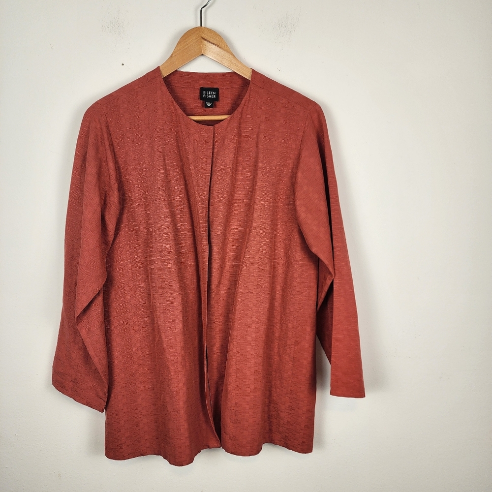 Eileen Fisher Rust Open-Front Lightweight Cardigan